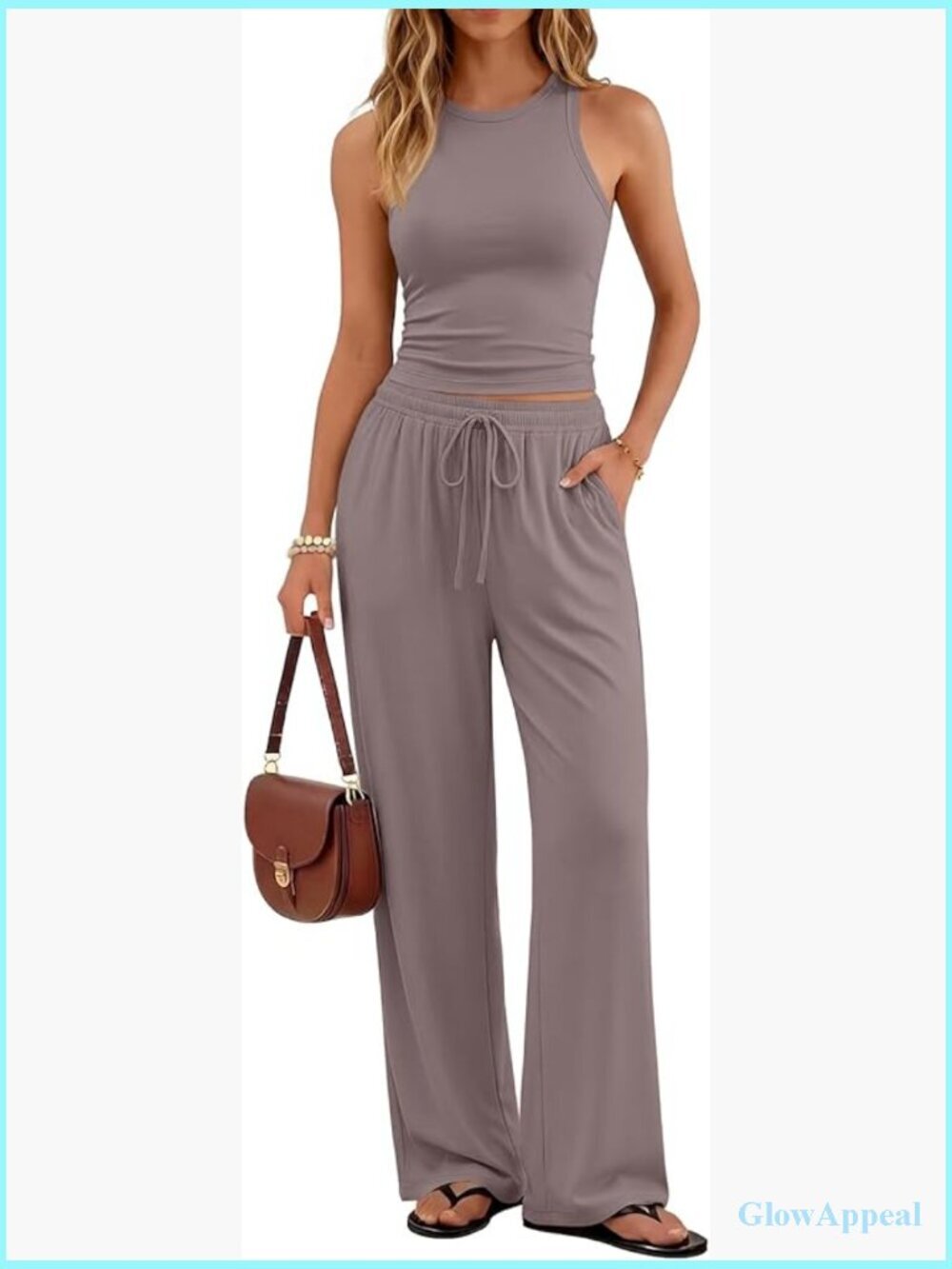 Tank Top Wide Leg Pants Set with Pockets - Loungewear